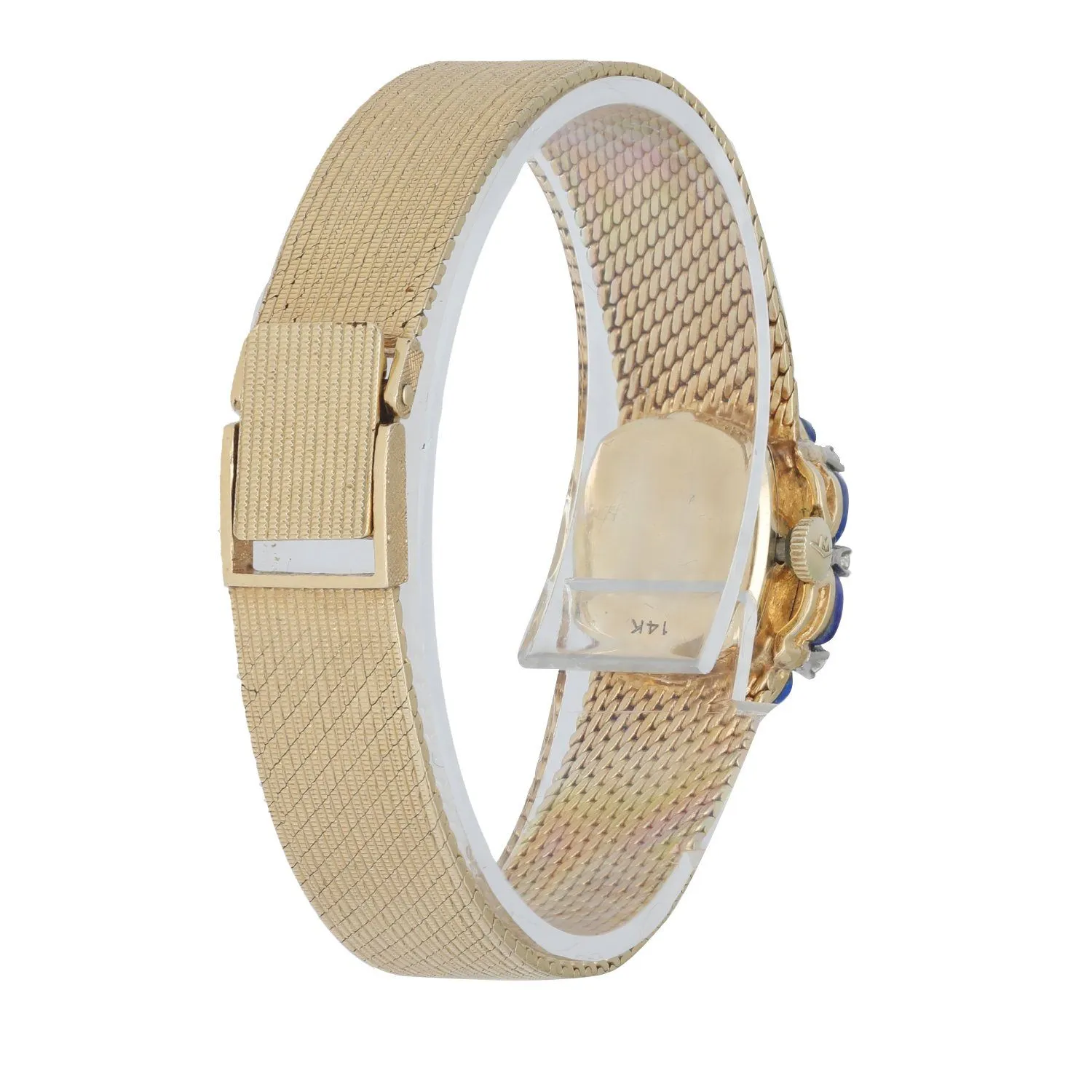 Movado 14K Yellow Gold Blue Enamel with Diamond bezel sets