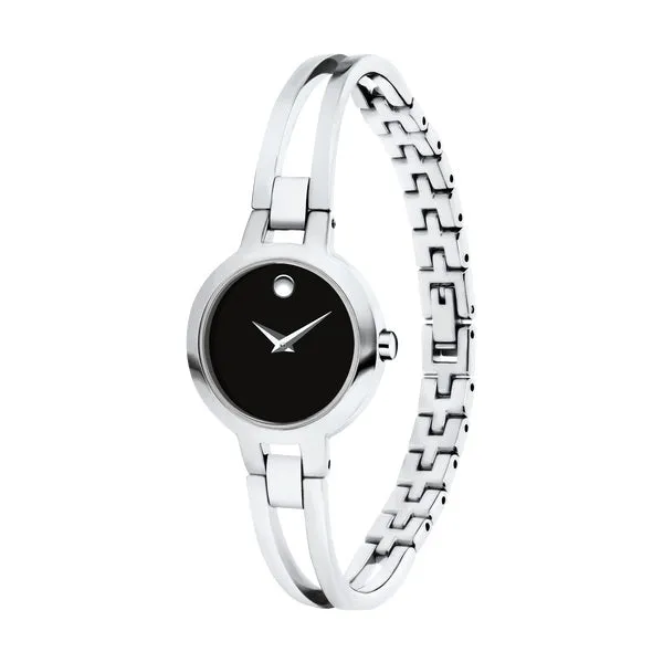 Movado Amarosa Ladies Silver Tone Black Dial Watch