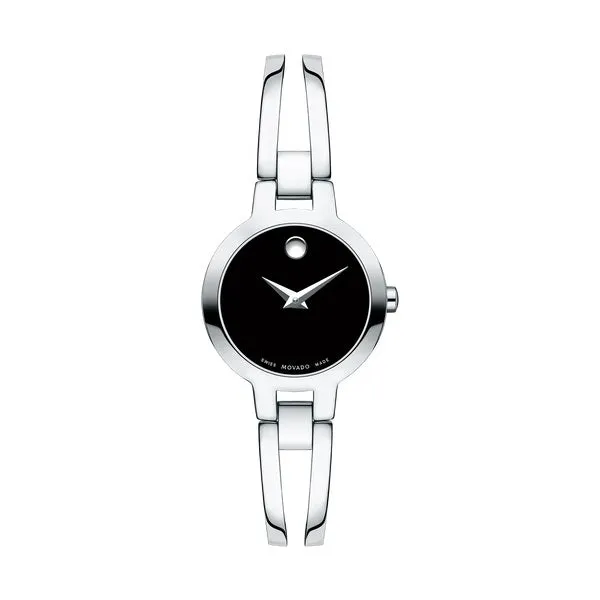 Movado Amarosa Ladies Silver Tone Black Dial Watch
