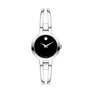 Movado Amarosa Ladies Silver Tone Black Dial Watch