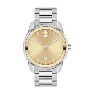 Movado Bold Verso Mens Stainless Steel Gold Tone Dial Watch