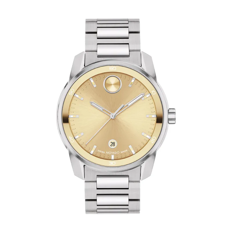 Movado Bold Verso Mens Stainless Steel Gold Tone Dial Watch