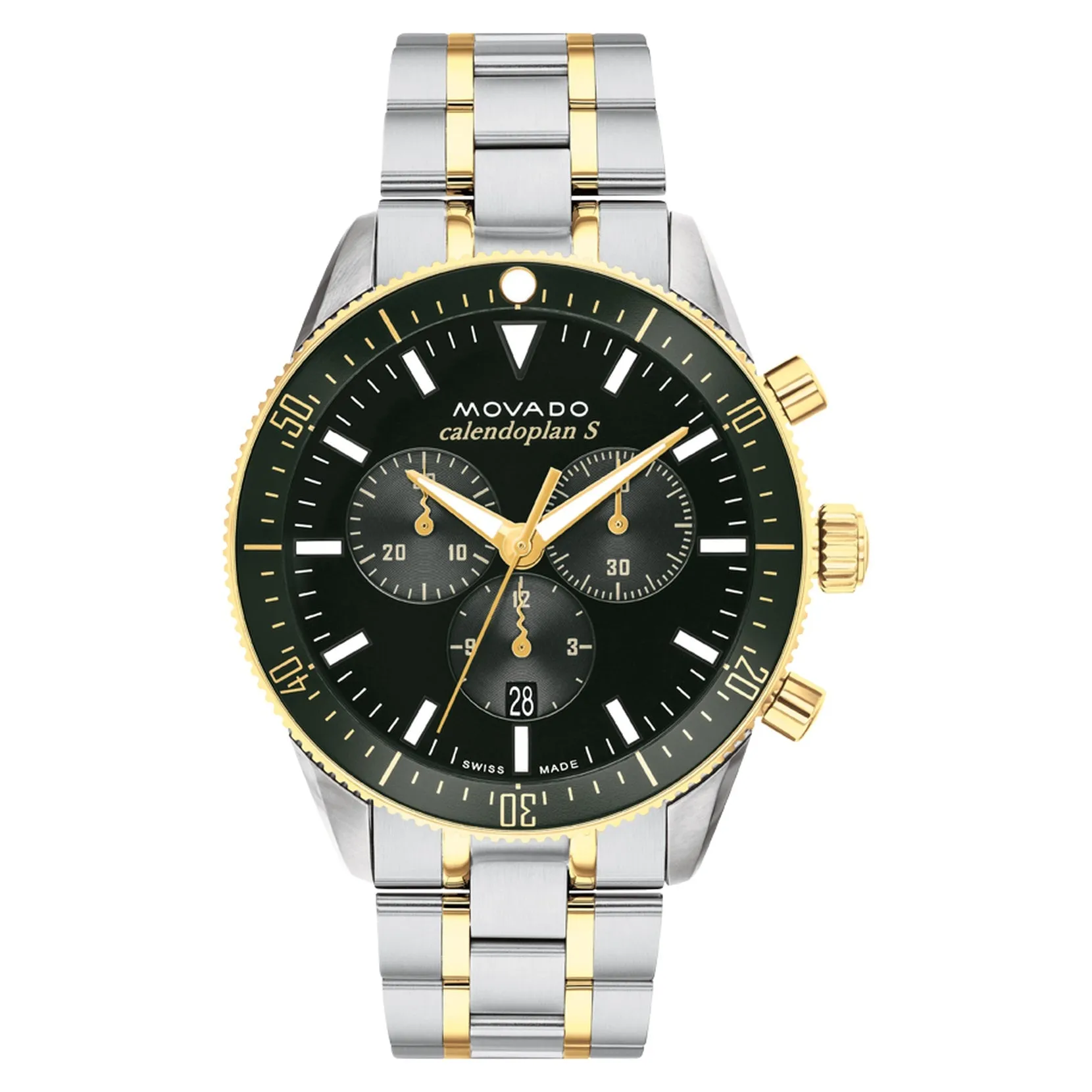Movado Heritage Series Mens Chronograph Two Tone Green Dial Watch