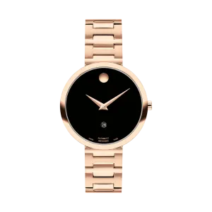 Movado Museum Classic Automatic Ladies Rose Tone Black Dial Watch