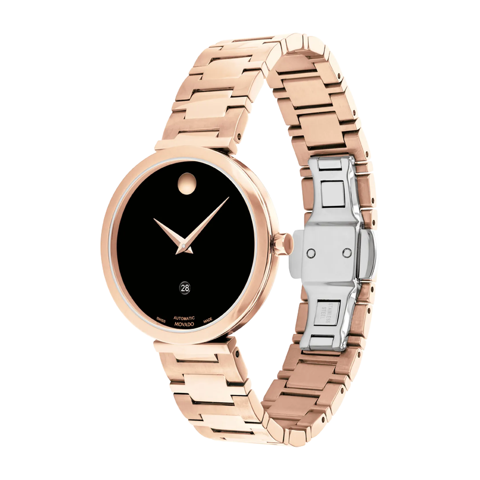 Movado Museum Classic Automatic Ladies Rose Tone Black Dial Watch