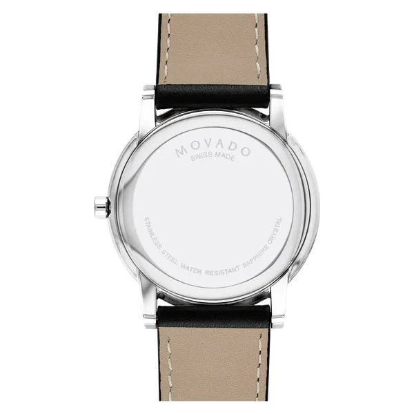 Movado Museum Classic Mens Stainless Steel Black Dial Black Leather Strap Watch