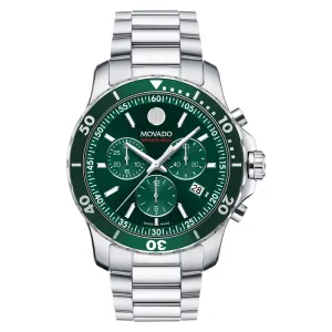 Movado Series 800 Mens Stainless Steel Chronograph Green Dial Watch