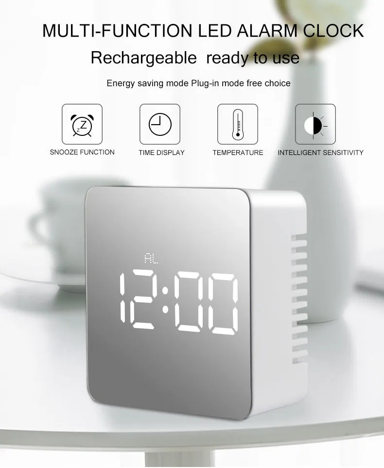 Multi-Function LED Table Clock Digital Modern Mirror Alarm Clocks