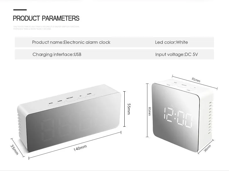 Multi-Function LED Table Clock Digital Modern Mirror Alarm Clocks
