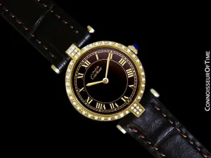 Must De Cartier Vendome Ladies Vermeil Watch with Chocoloate Brown Dial - 18K Gold Over Sterling Silver with Diamonds