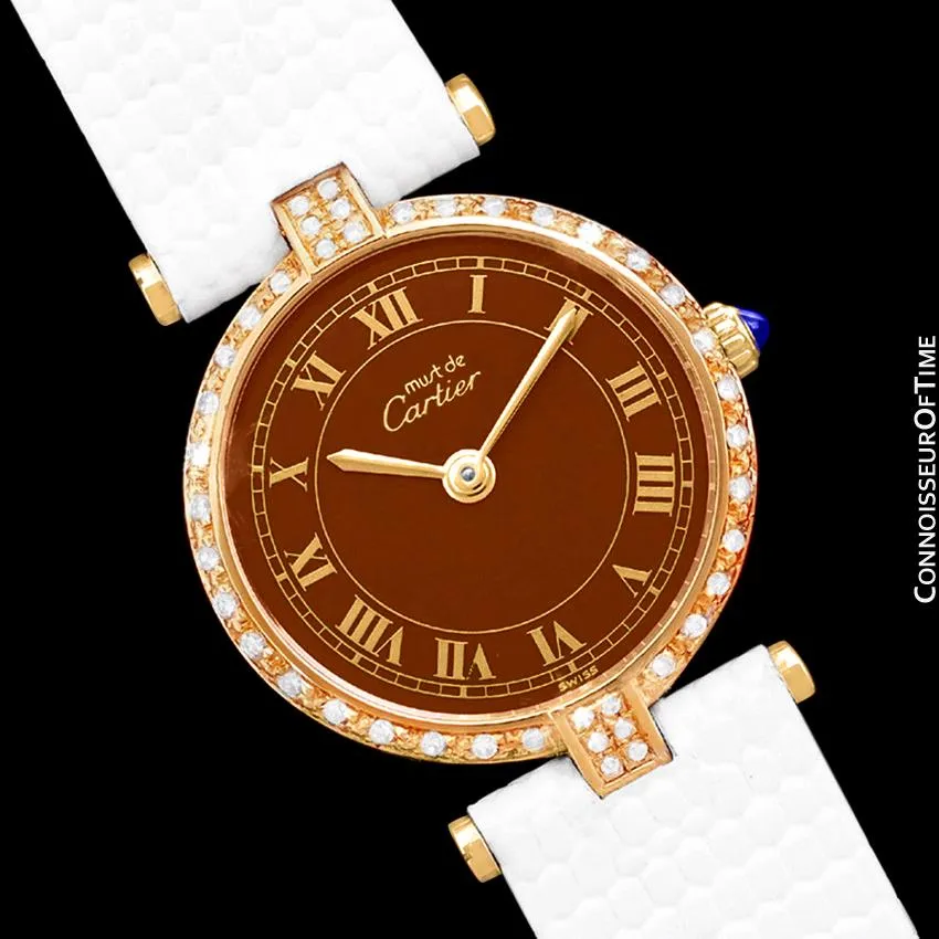 Must De Cartier Vendome Ladies Vermeil Wine Dial Watch - 18K Gold Over Sterling Silver with Diamonds