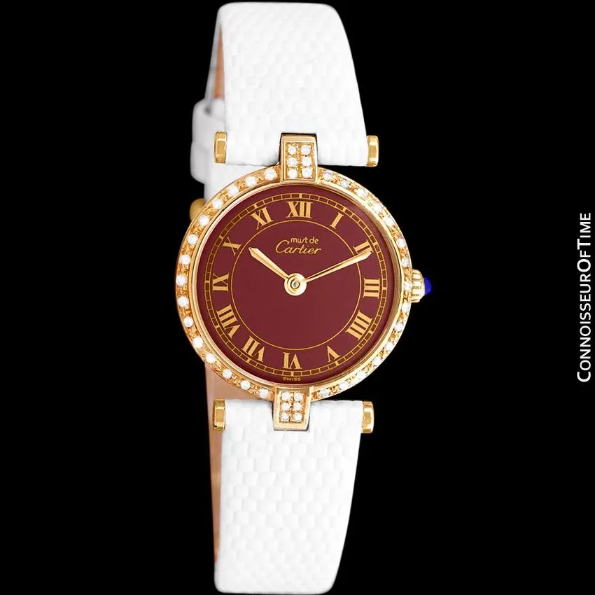 Must De Cartier Vendome Ladies Vermeil Wine Dial Watch - 18K Gold Over Sterling Silver with Diamonds