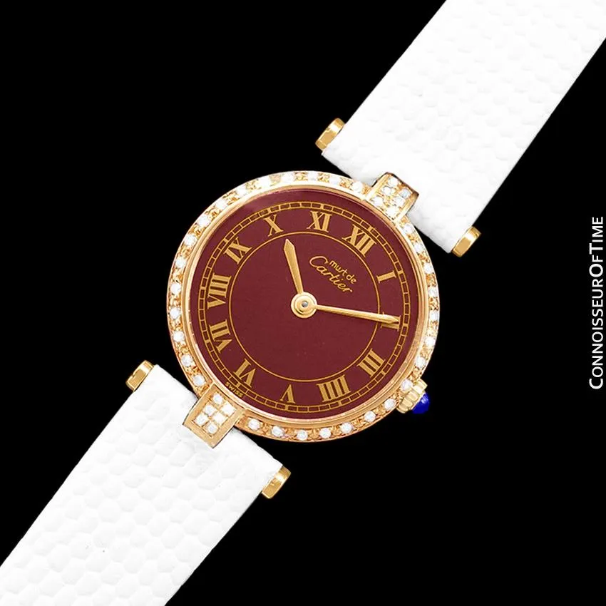 Must De Cartier Vendome Ladies Vermeil Wine Dial Watch - 18K Gold Over Sterling Silver with Diamonds