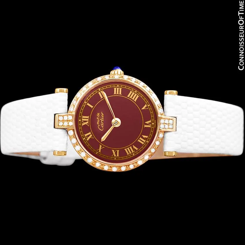 Must De Cartier Vendome Ladies Vermeil Wine Dial Watch - 18K Gold Over Sterling Silver with Diamonds