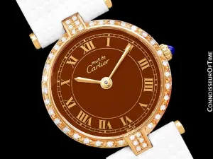 Must De Cartier Vendome Ladies Vermeil Wine Dial Watch - 18K Gold Over Sterling Silver with Diamonds