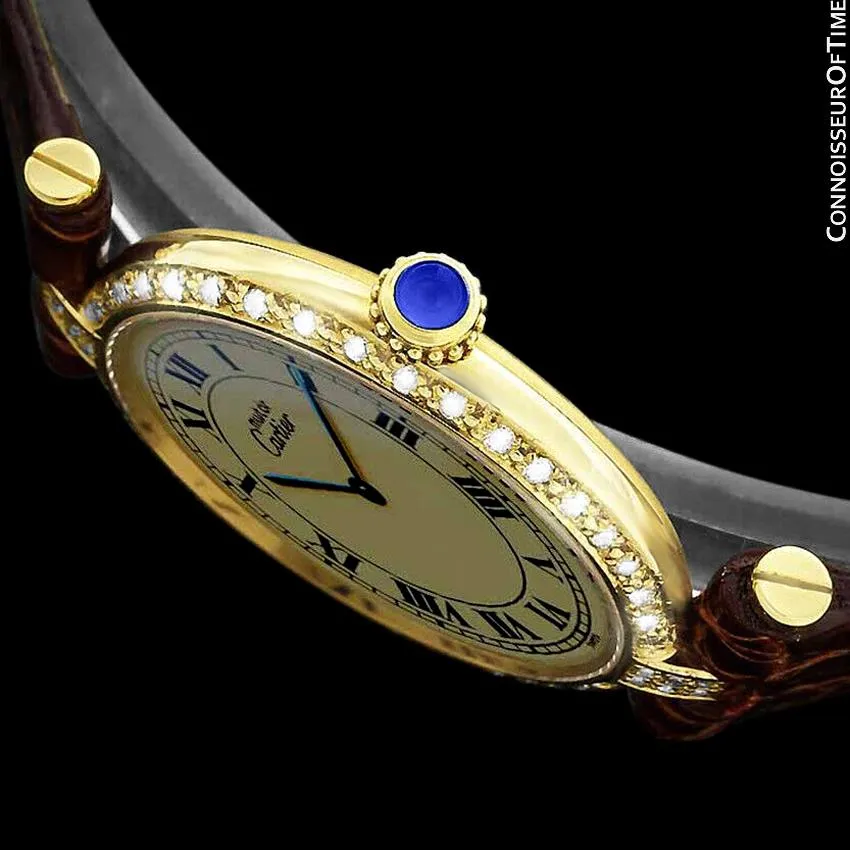 Must De Cartier Vendome Mens Midsize Unisex Vermeil Watch - 18K Gold Over Sterling Silver & Diamonds