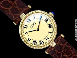 Must De Cartier Vendome Mens Midsize Unisex Vermeil Watch - 18K Gold Over Sterling Silver & Diamonds