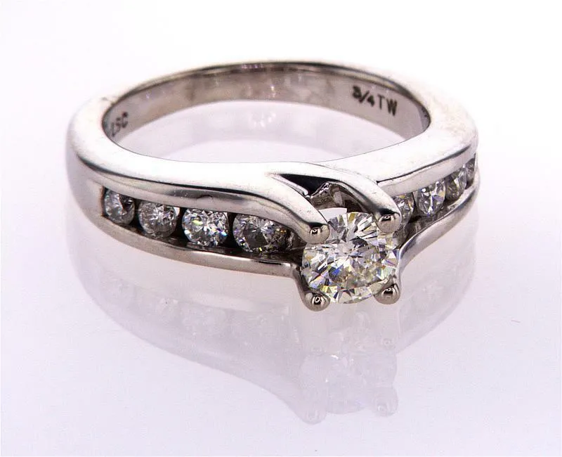 Natural Round Cut Diamond Engagement Ring H Color 0.75 CT 14k White Gold Size 5