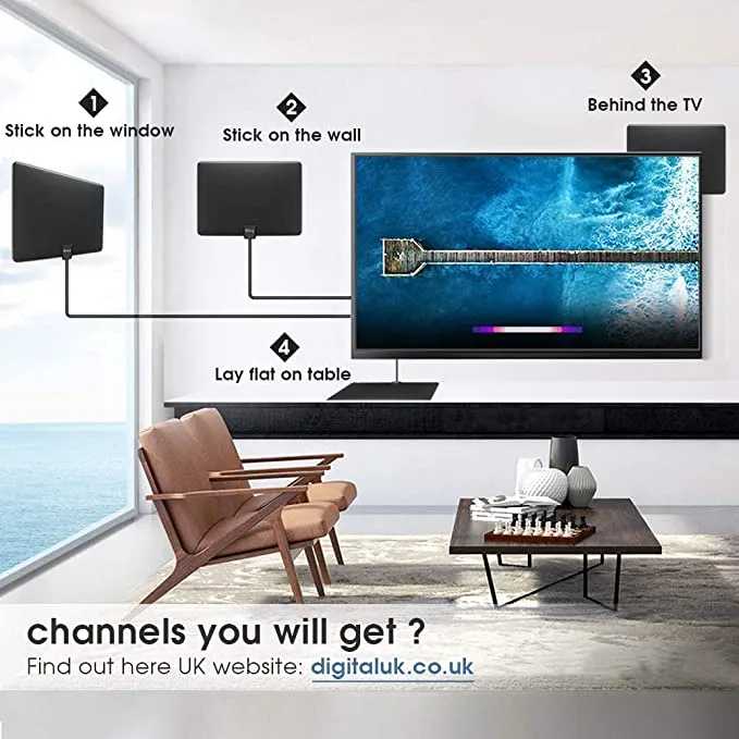 New Biling TV Antenna,Indoor TV Antenna 120 Miles Freeview Aerial with Amplifier Signal Booster,4K 1080P Ultra HD Stronger Reception TV Signals,VHF/UHF/FM & 13.2FT Coax Cable & USB Power Adapter
