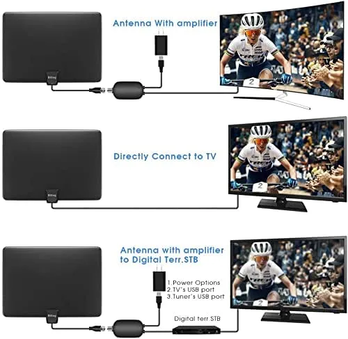 New Biling TV Antenna,Indoor TV Antenna 120 Miles Freeview Aerial with Amplifier Signal Booster,4K 1080P Ultra HD Stronger Reception TV Signals,VHF/UHF/FM & 13.2FT Coax Cable & USB Power Adapter