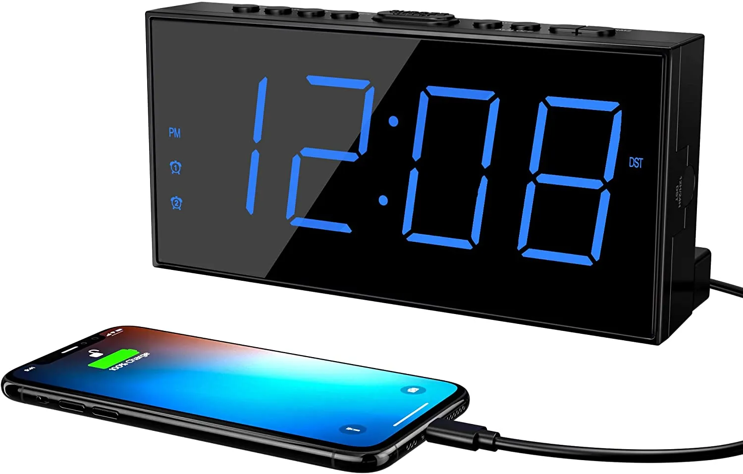 NEW Digital alarm clock-7 inch large LED screen simple digital clock (blue)