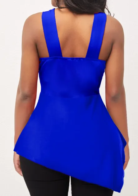 NEW Royal Blue Asymmetric Hem Cross Strap Tank Top Rosewe®, Sz XL, Retails $62