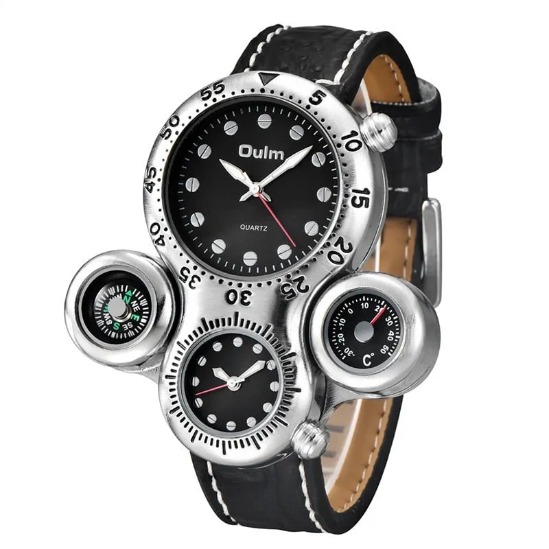 New Unique Design Two Time Zone Watch Decorative Compass and Termometer