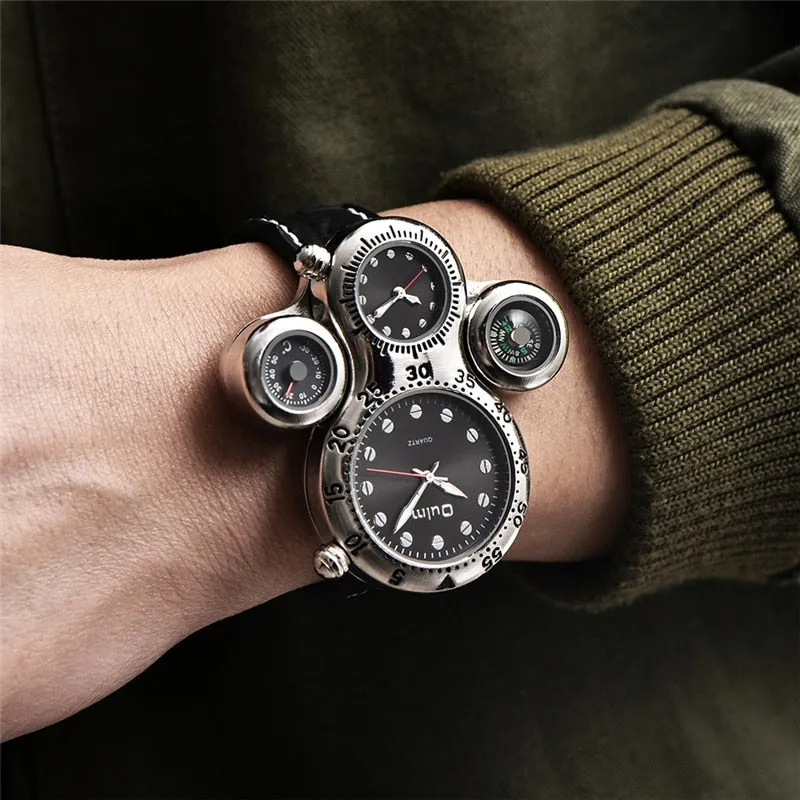 New Unique Design Two Time Zone Watch Decorative Compass and Termometer