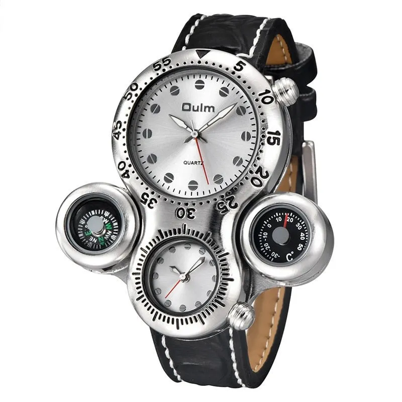 New Unique Design Two Time Zone Watch Decorative Compass and Termometer