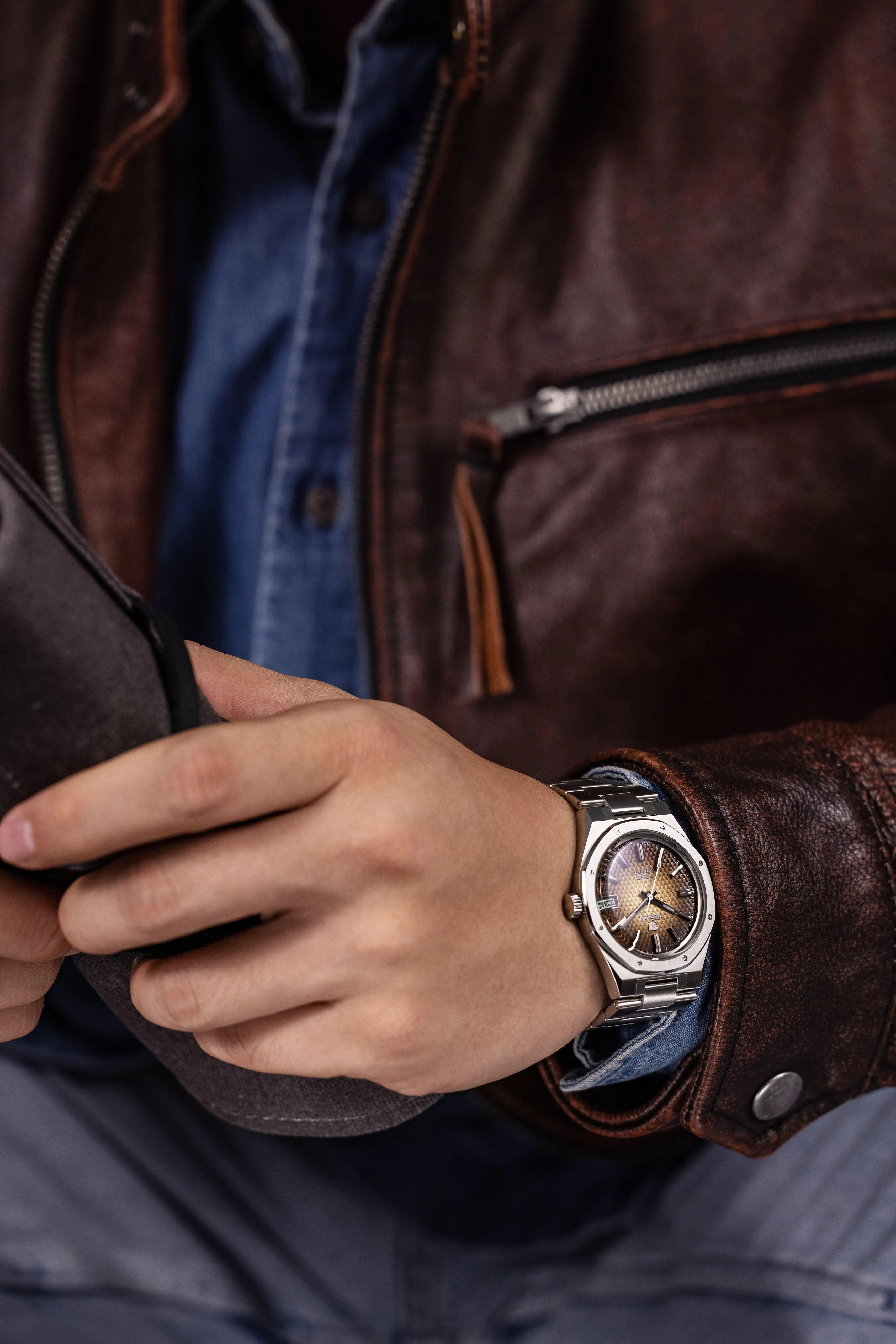 Nivada Grenchen F77 Brown Smoked with Date Men's Automatic Watch