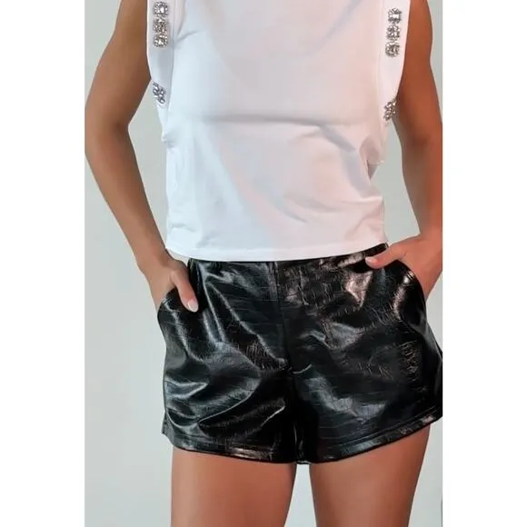 NOLI Yoga Jaclyn Faux Croc Patent Black Shorts