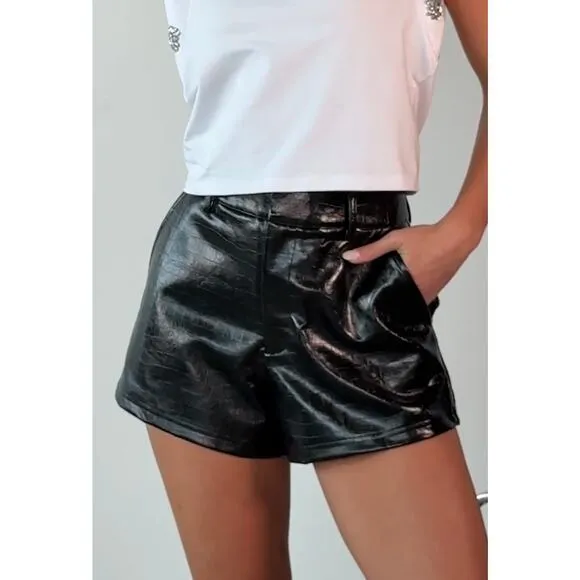 NOLI Yoga Jaclyn Faux Croc Patent Black Shorts