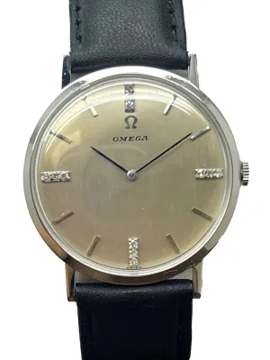 Omega 14k Solid Gold Ultra Thin Vintage 33mm Silver Diamond Dial manual wind Watch