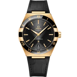 Omega Constellation 41 mm, yellow gold on leather strap