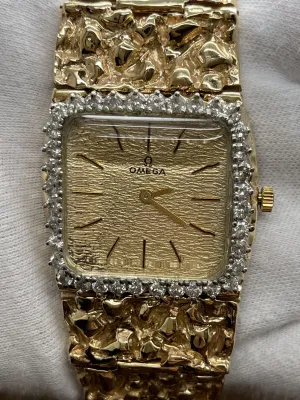 Omega Custom 33mm 80g 14K Gold Nugget Champagne Dial Hand Wind Watch