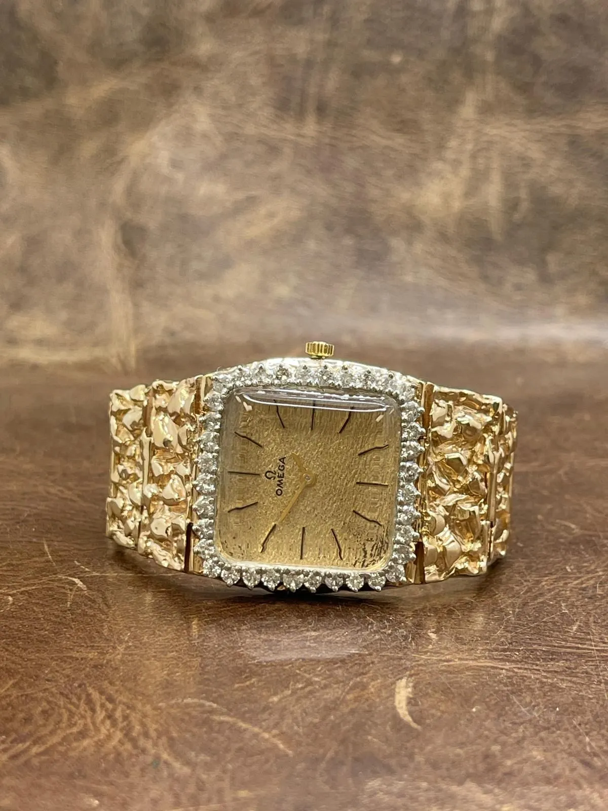 Omega Custom 33mm 80g 14K Gold Nugget Champagne Dial Hand Wind Watch