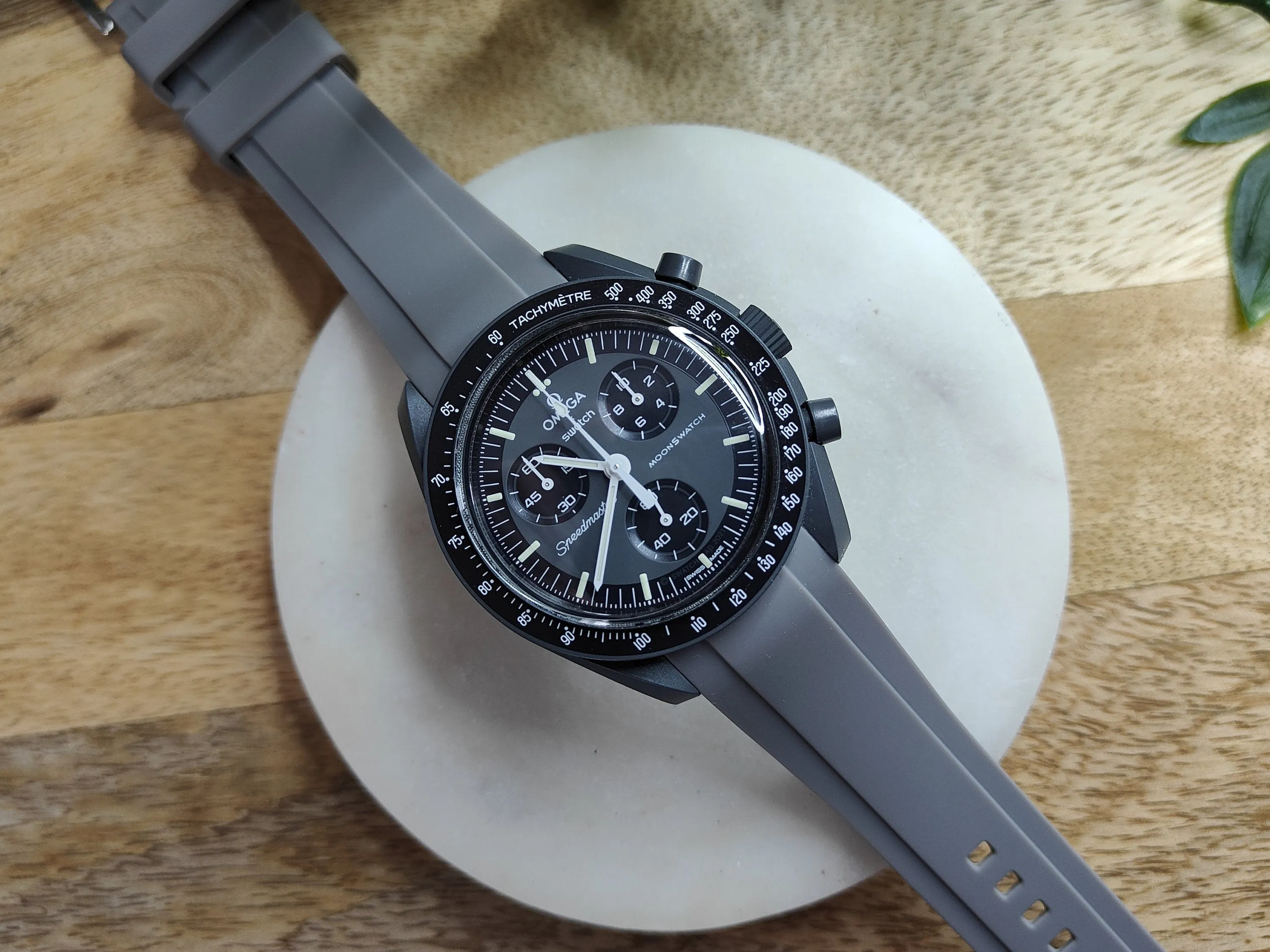 Omega Moonswatch Swatch Speedmaster Strap (20mm) Curved End Links Dark Grey Rubber Strap - Strap only
