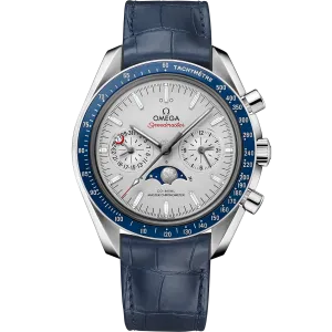 Omega Speedmaster Moonphase 44.25 mm, platinum on leather strap