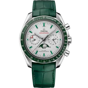Omega Speedmaster Moonphase 44.25 mm, platinum on leather strap