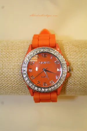Orange/Orange Rhinestones | Silicone Band
