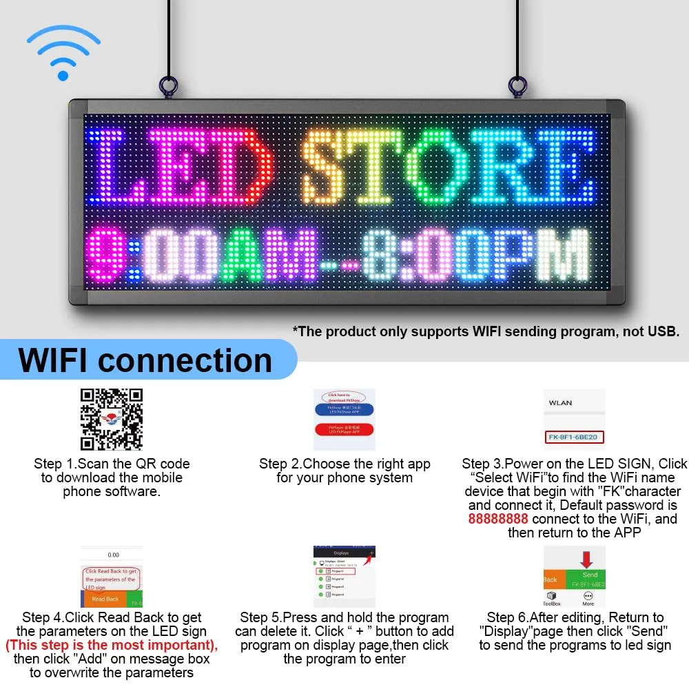 Outdoor Double Sided LED Signs Full Color Programmable  39"x 14" with WIFI, P10, Programmable Scrolling LED Display,Texts and Image Display for LED Advertising Sign Board (Double sides)