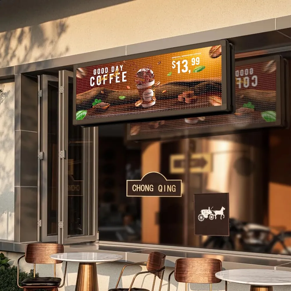Outdoor Double Sided LED Signs Full Color Programmable  39"x 14" with WIFI, P10, Programmable Scrolling LED Display,Texts and Image Display for LED Advertising Sign Board (Double sides)