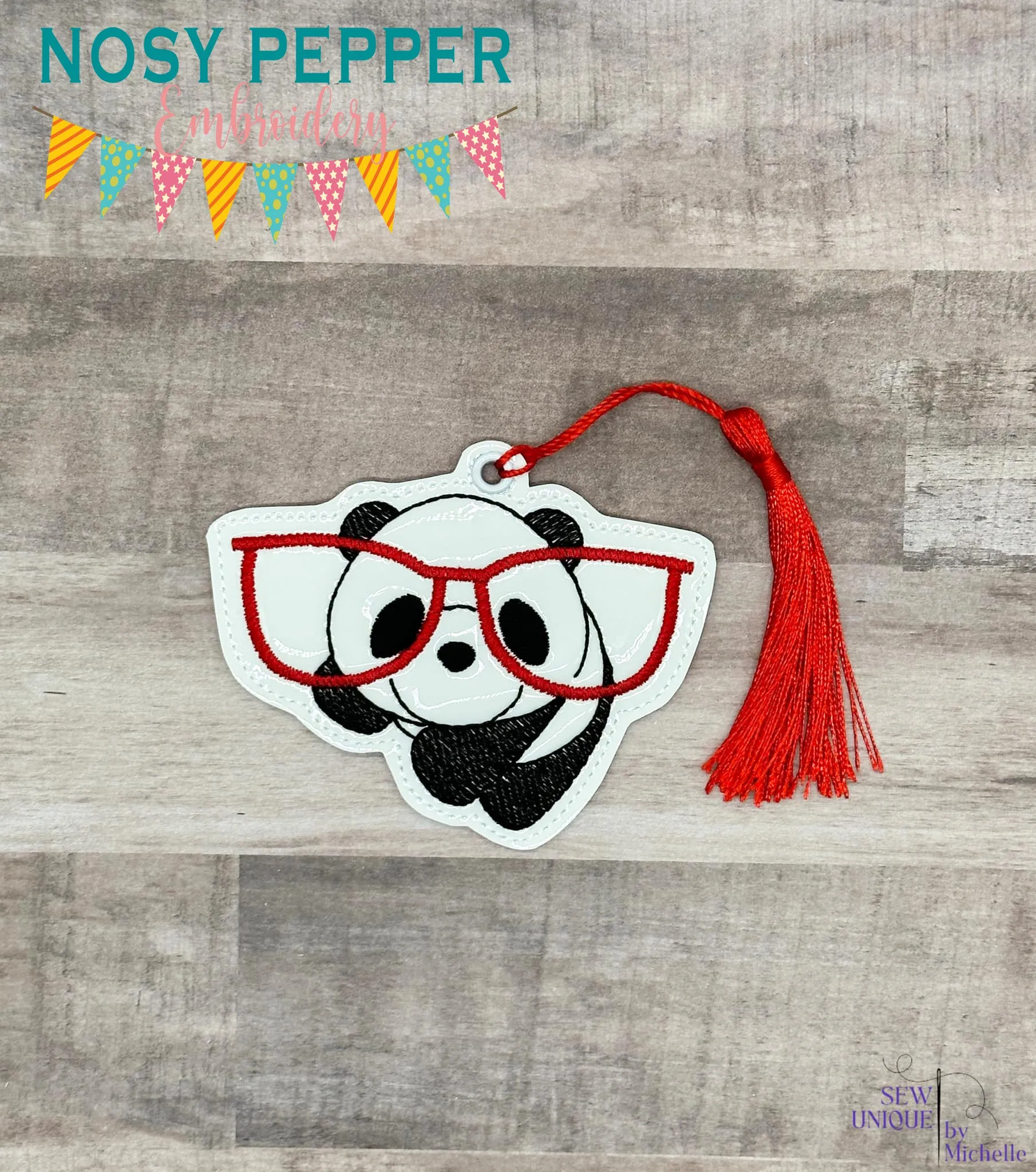 Panda Glasses bookmark/bag tag/ornament machine embroidery design DIGITAL DOWNLOAD