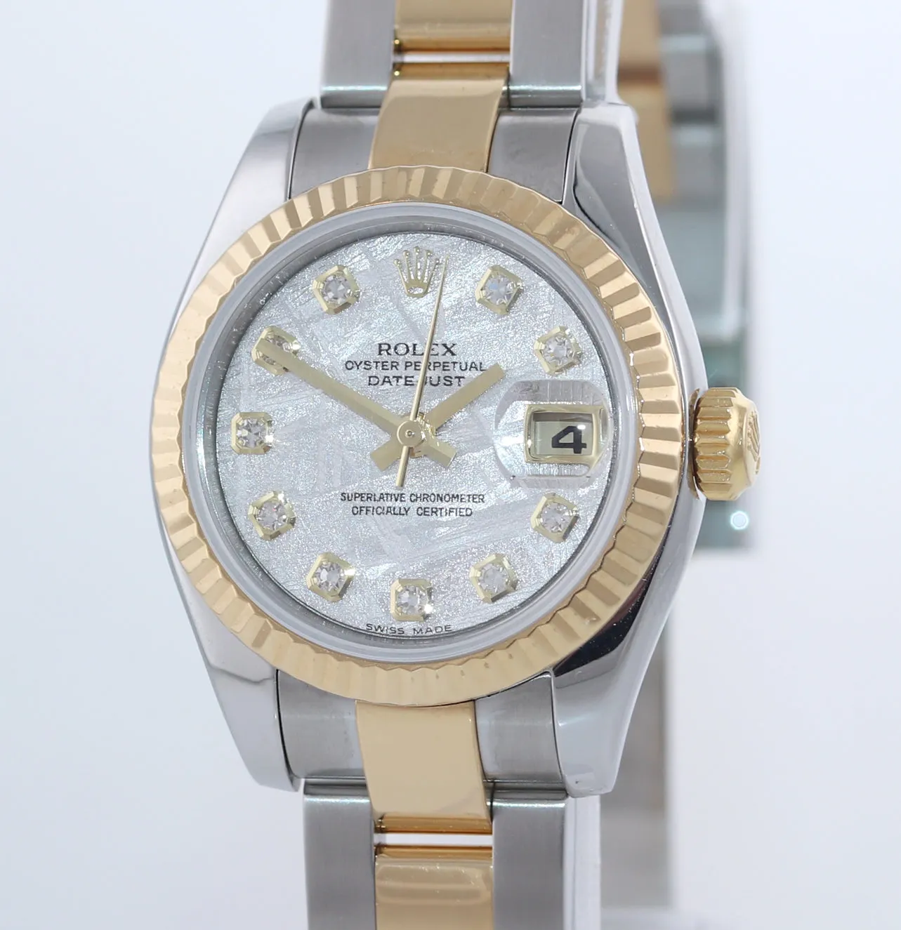 PAPERS Ladies Rolex DateJust 179173 Meteorite Dial Two-Tone Gold Oyster Watch