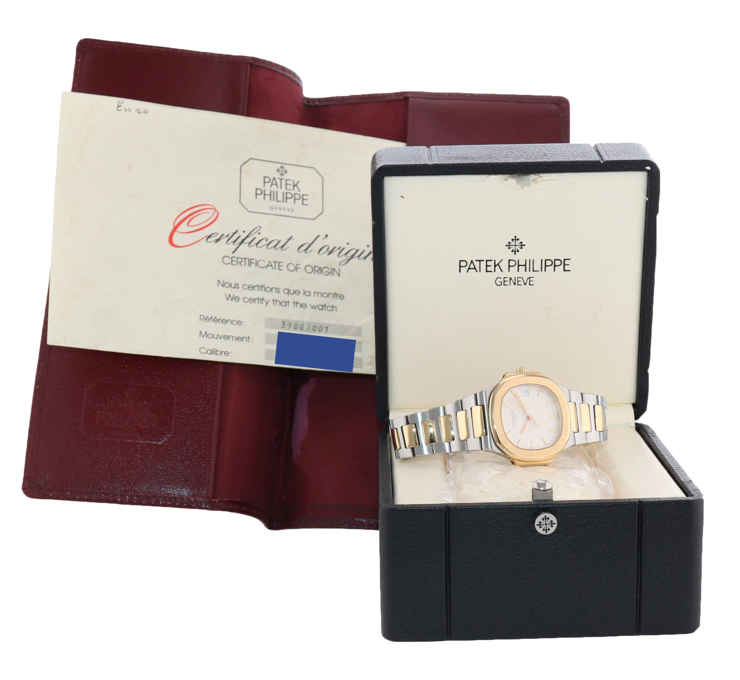 PAPERS  Patek Philippe Nautilus 3900 Yellow Gold Two Tone White Steel Watch