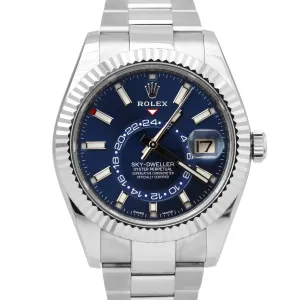 PAPERS Rolex Sky-Dweller 18K White Gold Steel BLUE 42mm Oyster Watch 326934 B P