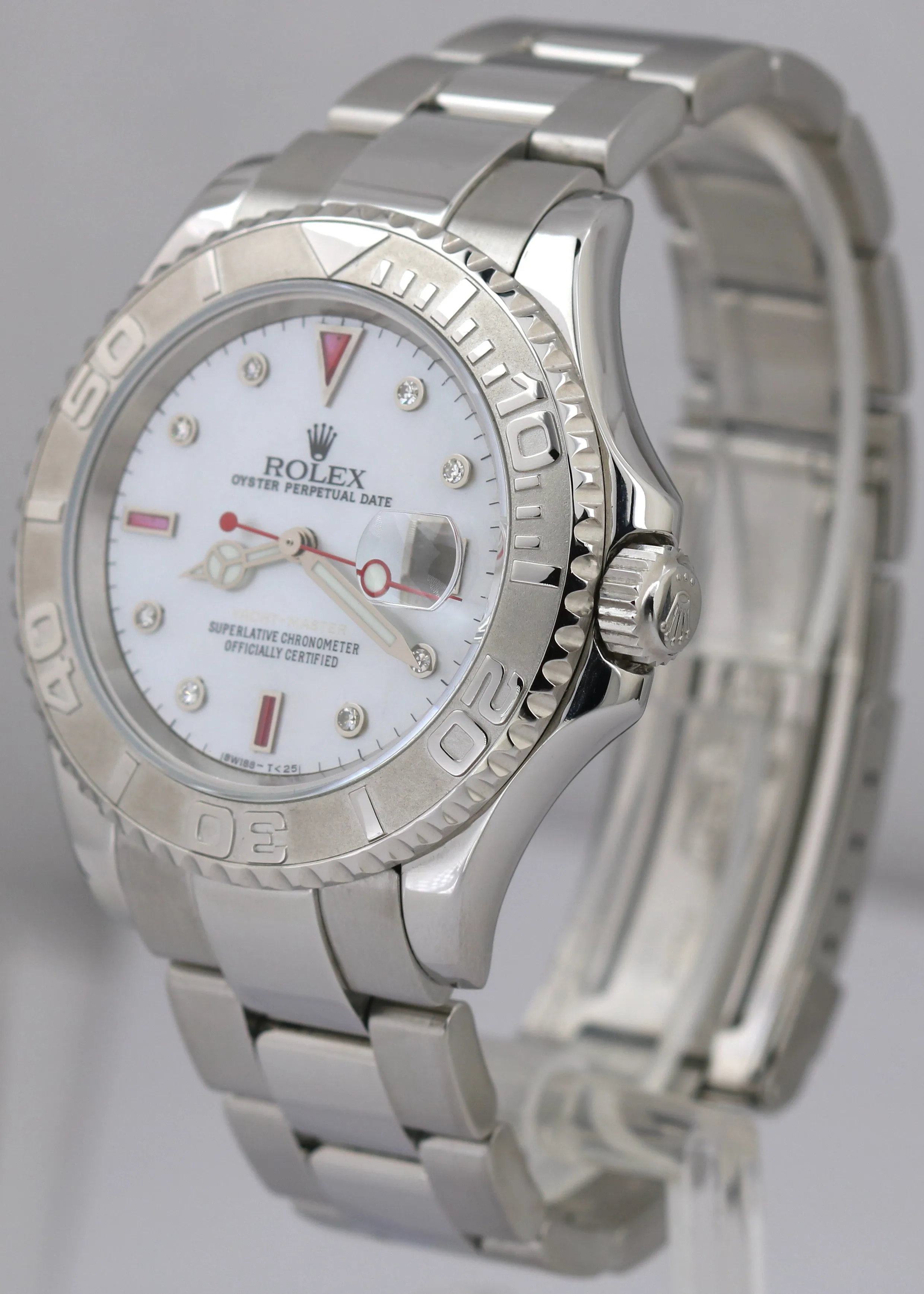 PAPERS Rolex Yacht-Master MOP DIAMOND RUBY Steel Platinum 40mm Watch 16622 B P
