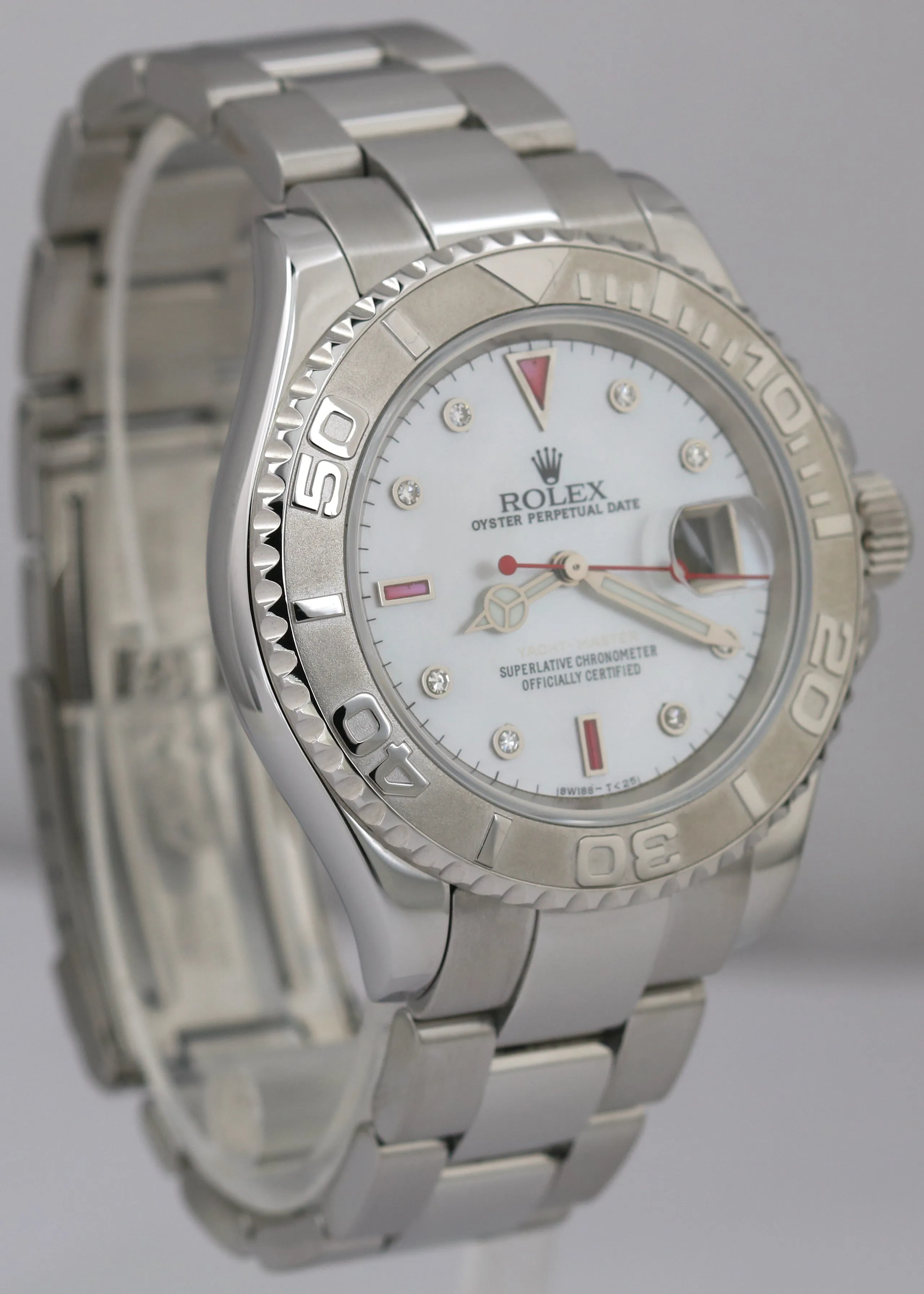 PAPERS Rolex Yacht-Master MOP DIAMOND RUBY Steel Platinum 40mm Watch 16622 B P