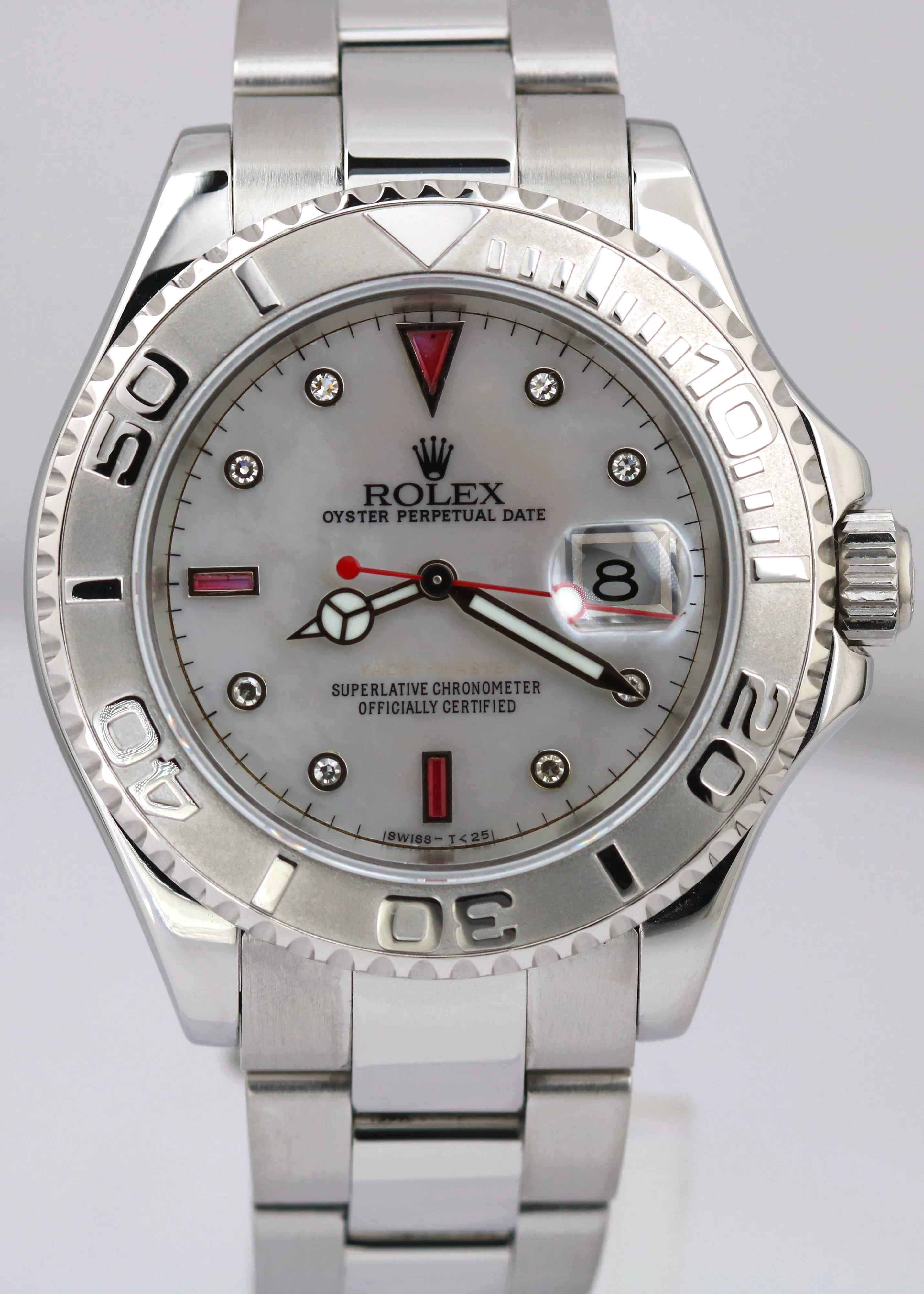 PAPERS Rolex Yacht-Master MOP DIAMOND RUBY Steel Platinum 40mm Watch 16622 B P