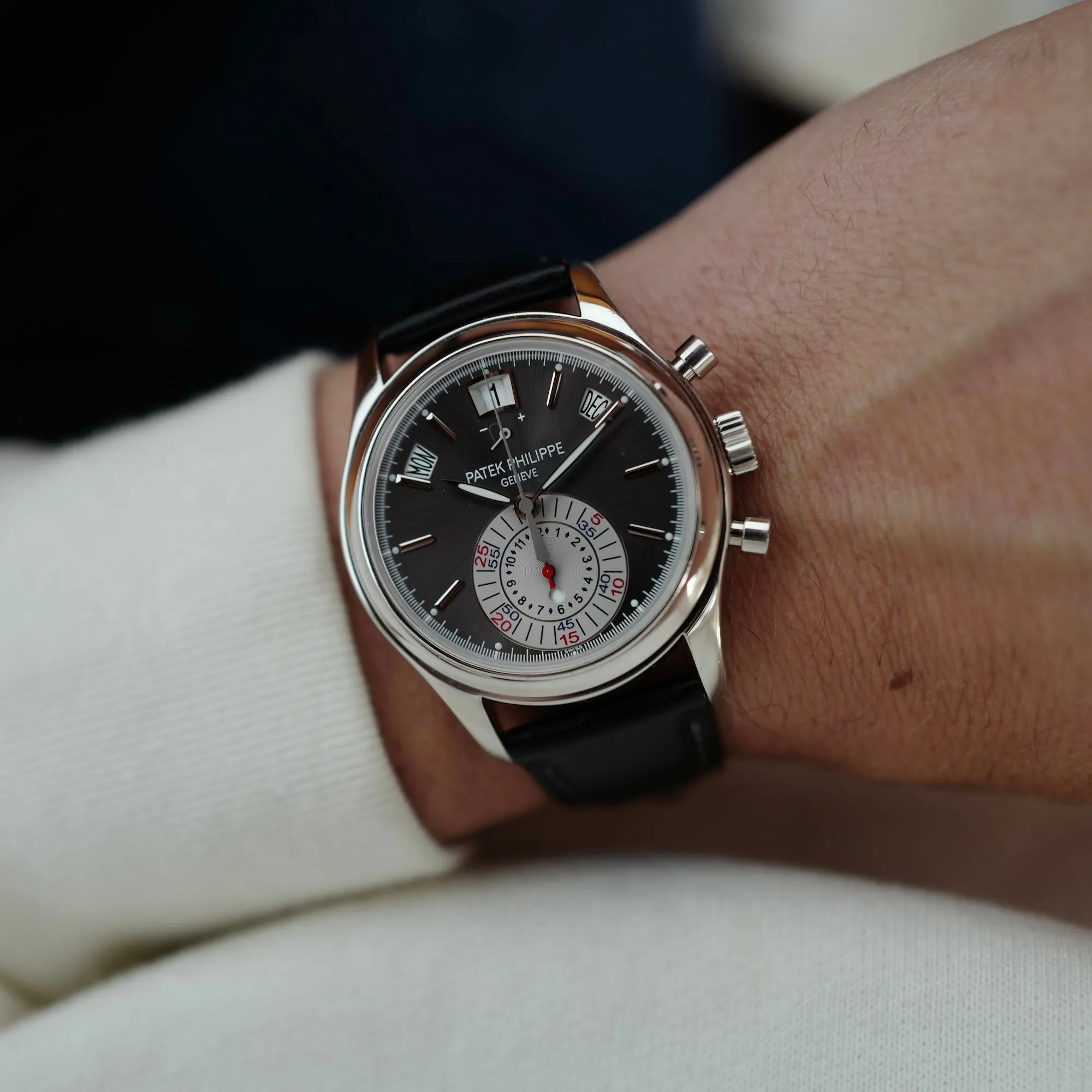 Patek Philippe Platinum Annual Calendar Chronograph Ref. 5960 with Original Box and Papers